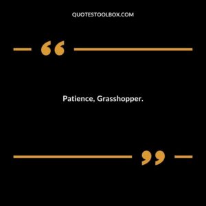 Patience, Grasshopper.