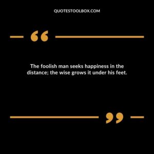 The foolish man seeks happiness in the distance; the wise grows it under his feet.