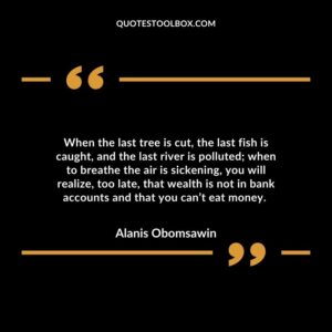 When the last tree is cut, the last fish is caught, and the last river is polluted when to breathe the air is sickening, you will realize, too late,