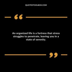 An organized life is a fortress that stress struggles to penetrate leaving you in a state of serenity.
