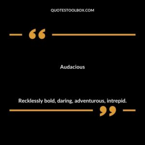 Audacious Recklessly bold daring adventurous intrepid.