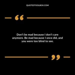 Dont be mad because I dont care anymore. Be mad because I once did and you were too blind to see.