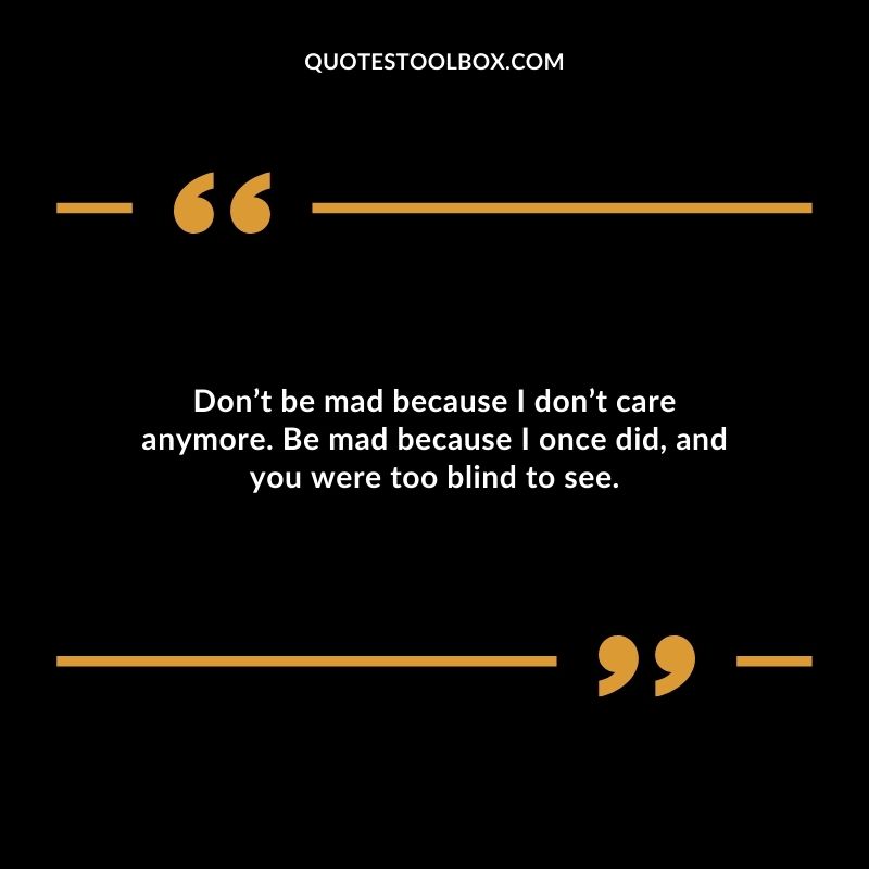 Dont be mad because I dont care anymore. Be mad because I once did and you were too blind to see.