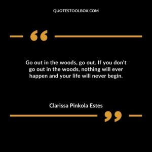 Go out in the woods go out. If you dont go out in the woods nothing will ever happen and your life will never begin.