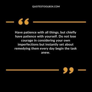 Have patience with all things, but chiefly have patience with yourself. Do not lose courage in considering your own imperfections but instantly set about remedying them every