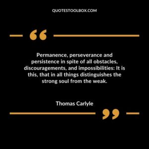 Permanence, perseverance and persistence in spite of all obstacles, discouragements, and impossibilities It is this, that in all things distinguishes the strong soul from the