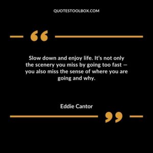 Slow down and enjoy life. Its not only the scenery you miss by going too fast you also miss the sense of where you are going and why.