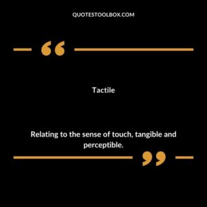 Tactile Relating to the sense of touch tangible and perceptible.