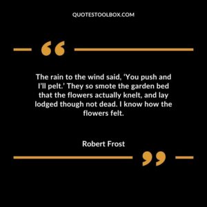The rain to the wind said �You push and Ill pelt. They so smote the garden bed that the flowers actually knelt and lay lodged though not dead. I know how the flowers felt.