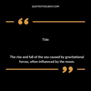 Tide The rise and fall of the sea caused by gravitational forces often influenced by the moon.