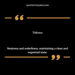 Tidiness Neatness and orderliness maintaining a clean and organized state.
