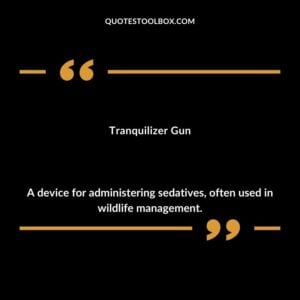 Tranquilizer Gun A device for administering sedatives often used in wildlife management.