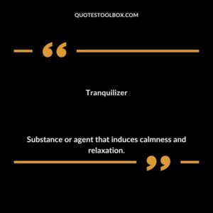 Tranquilizer Substance or agent that induces calmness and relaxation.