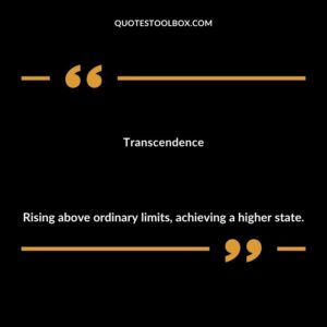 Transcendence Rising above ordinary limits achieving a higher state.