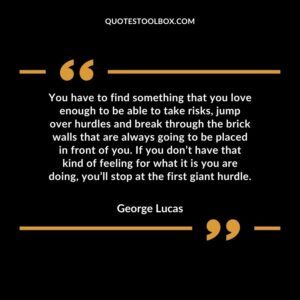 You have to find something that you love enough to be able to take risks, jump over hurdles and break through the brick walls that are always going to be placed in front of you.