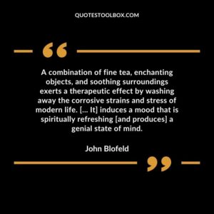 A combination of fine tea, enchanting objects, and soothing surroundings exerts a therapeutic effect by washing away the corrosive strains and stress of modern life. induces a m