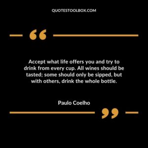 Accept what life offers you and try to drink from every cup. All wines should be tasted some should only be sipped but with others drink the whole bottle.