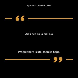 Aia i hea ka lā hiki ola Where there is life, there is hope.