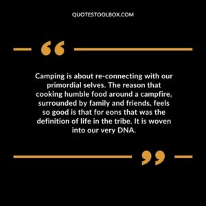 Camping is about re connecting with our primordial selves. The reason that cooking humble food around a campfire, surrounded by family and friends, feels so good is that for eons that was