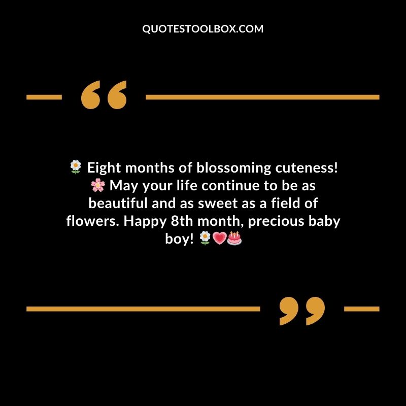 Eight months of blossoming cuteness! May your life continue to be as beautiful and as sweet as a field of flowers. Happy 8th month precious baby boy!