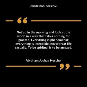 Get up in the morning and look at the world in a way that takes nothing for granted. Everything is phenomenal everything is incredible never treat life casually. To be spiritual is to be amazed.