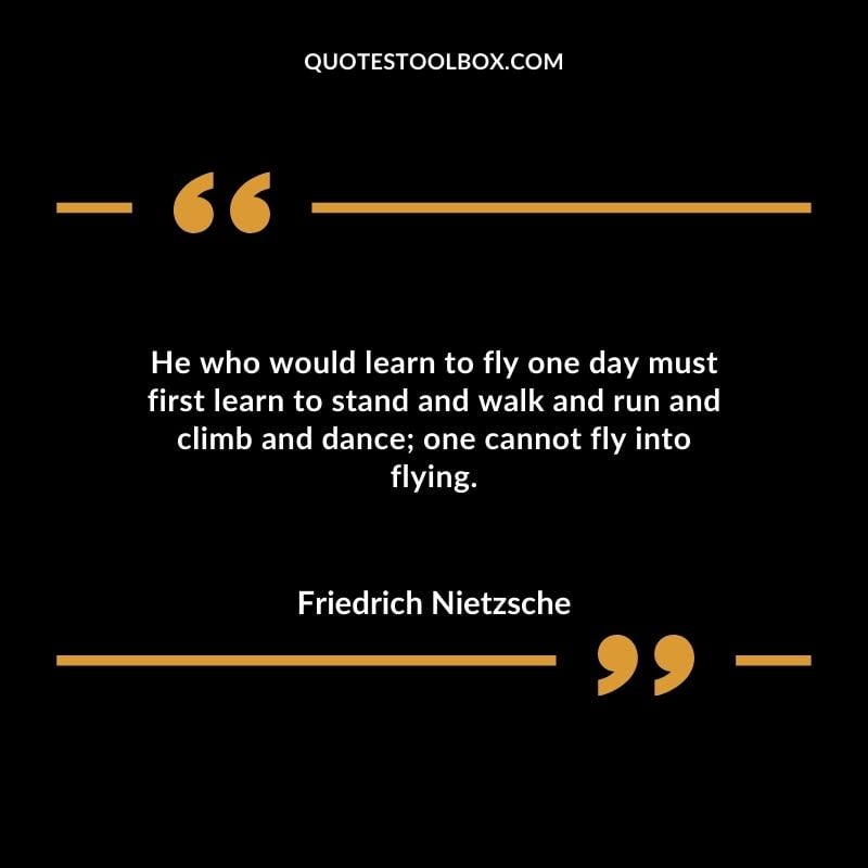 He who would learn to fly one day must first learn to stand and walk and run and climb and dance one cannot fly into flying.