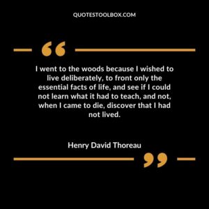 I went to the woods because I wished to live deliberately, to front only the essential facts of life, and see if I could not learn what it had to teach, and not, when I came to die