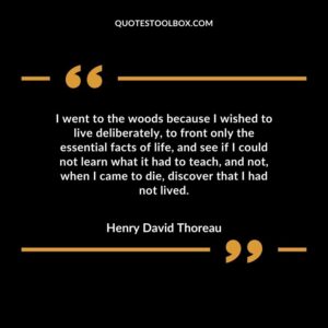 I went to the woods because I wished to live deliberately, to front only the essential facts of life, and see if I could not learn what it had to teach, and not, when I came to die, discover