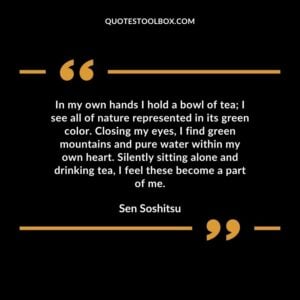 In my own hands I hold a bowl of tea I see all of nature represented in its green color. Closing my eyes, I find green mountains and pure water within my own heart. Silently sitting