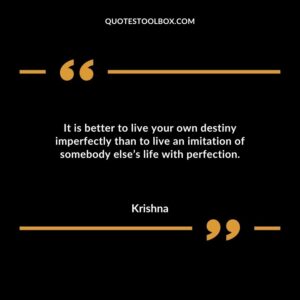 It is better to live your own destiny imperfectly than to live an imitation of somebody elses life with perfection.