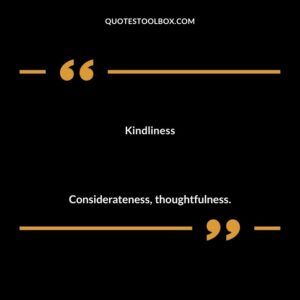 Kindliness Considerateness thoughtfulness.