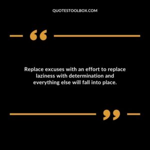 Replace excuses with an effort to replace laziness with determination and everything else will fall into place.