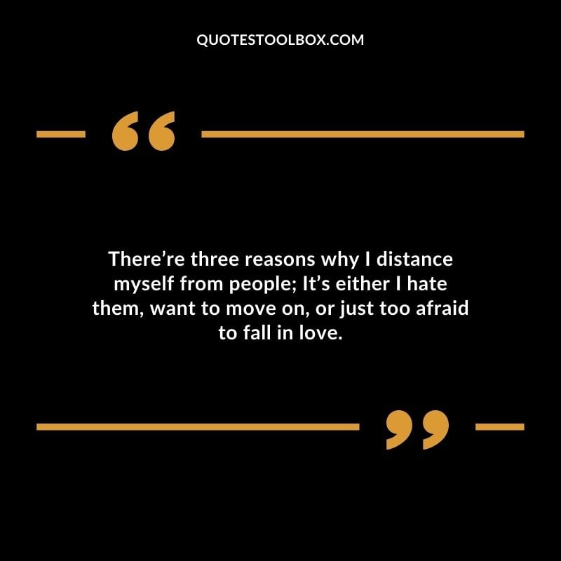 Therere three reasons why I distance myself from people Its either I hate them want to move on or just too afraid to fall in love. Distance Yourself Quotes
