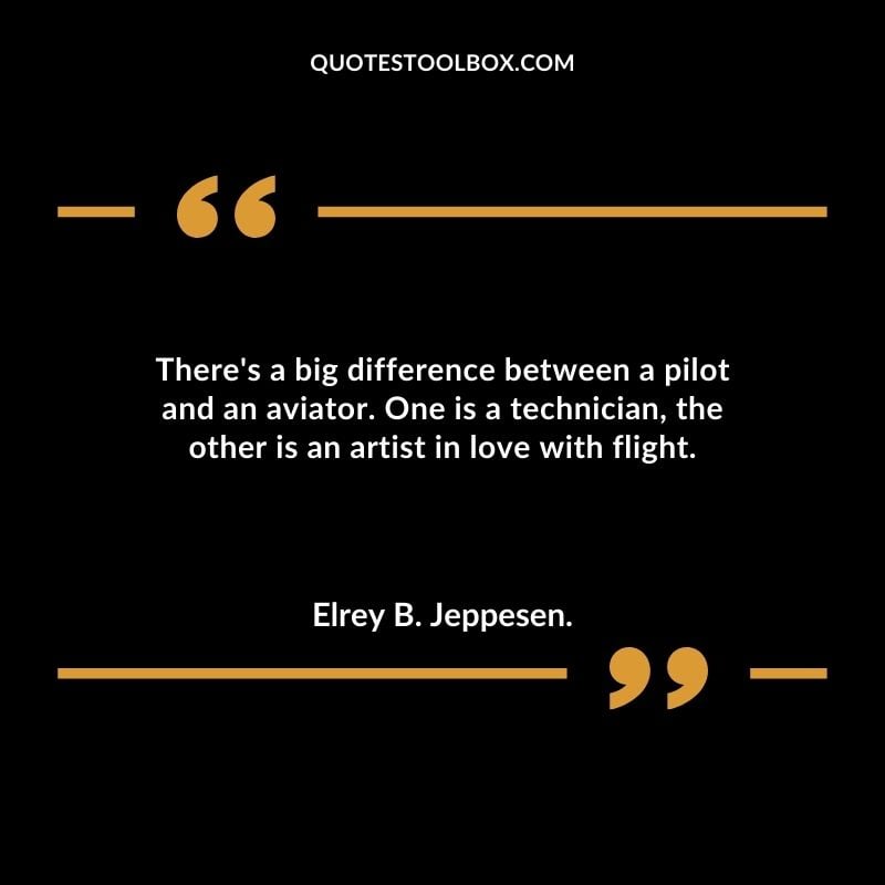 Theres a big difference between a pilot and an aviator. One is a technician the other is an artist in love with flight. Positive Aviation Motivational Quotes