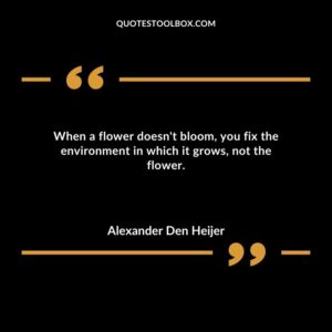 When a flower doesn't bloom you fix the environment in which it grows not the flower.