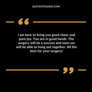 I am here to bring you good cheer and pure joy. You are in good hands. The surgery will be a success and soon we will be able to hang out together. All the best for your surgery!