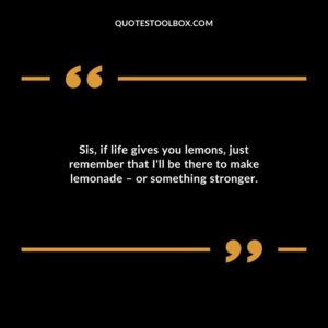 Sis if life gives you lemons just remember that Ill be there to make lemonade or something stronger.