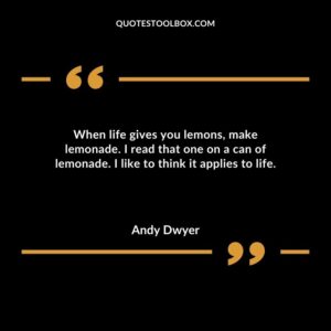 When life gives you lemons make lemonade. I read that one on a can of lemonade. I like to think it applies to life.