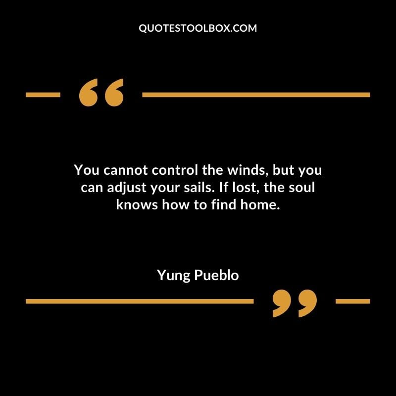 You cannot control the winds but you can adjust your sails. If lost the soul knows how to find home.