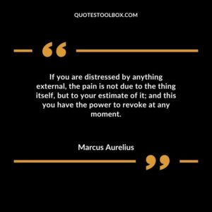 If you are distressed by anything external the pain is not due to the thing itself but to your estimate of it and this you have the power to revoke at any moment.