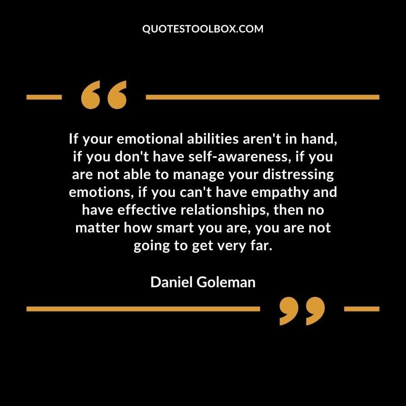 If your emotional abilities aren't in hand, if you don't have self awareness, if you are not able to manage your distressing emotions, if you can't have empathy and have effective