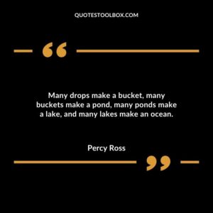 Many drops make a bucket many buckets make a pond many ponds make a lake and many lakes make an ocean.