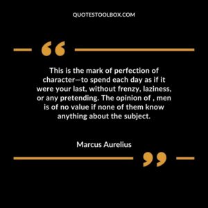 This is the mark of perfection of character to spend each day as if it were your last, without frenzy, laziness, or any pretending. The opinion of , men is of no value if none of them